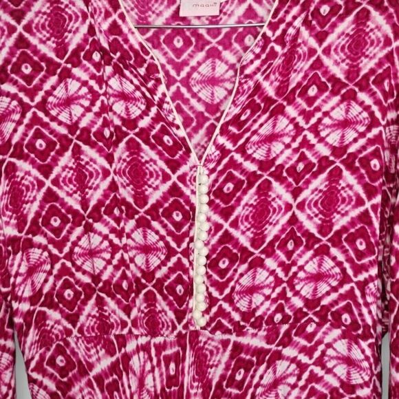 Vtg MOOHI Womens Maxi Sz. Large Pink Asymmetric Hem Long Sleeves 80s Glamour - Picture 3 of 13